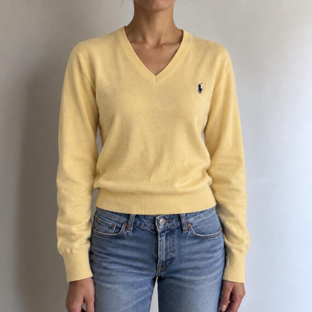 Vintage Polo Ralph Lauren Butter Yellow 100% Pima Cotton V Neck Sweater Size XXL